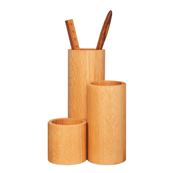 Pot à crayons triple case en bois