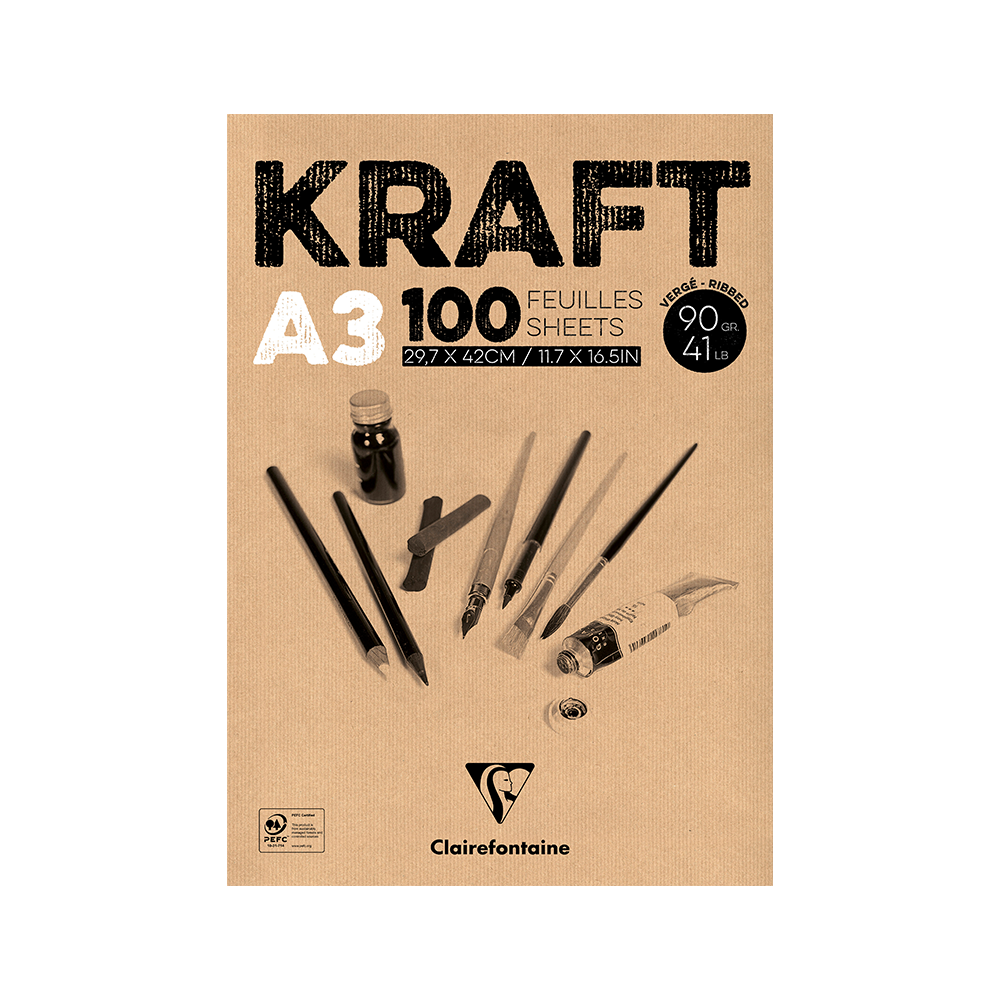 Bloc dessin en Kraft 100 feuilles A3 90g Clairefontaine