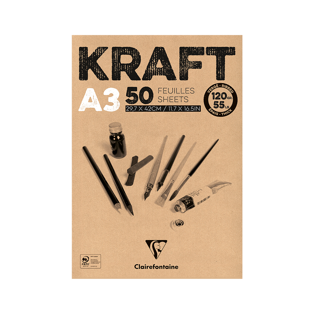 Bloc de calligraphie Clairefontaine A3 kraft 120g 50 feuilles