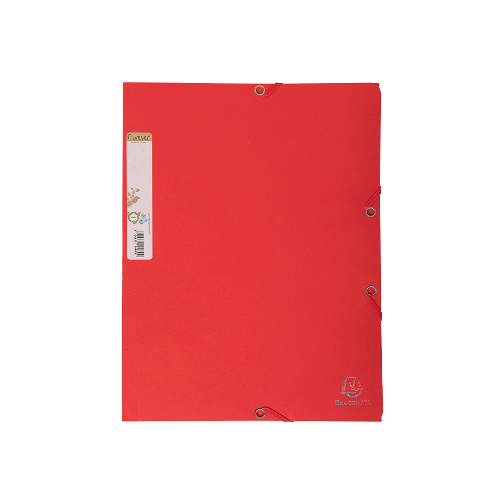 Chemise A4 recyclée à 3 rabats et élastiques Forever Rouge - Exacompta