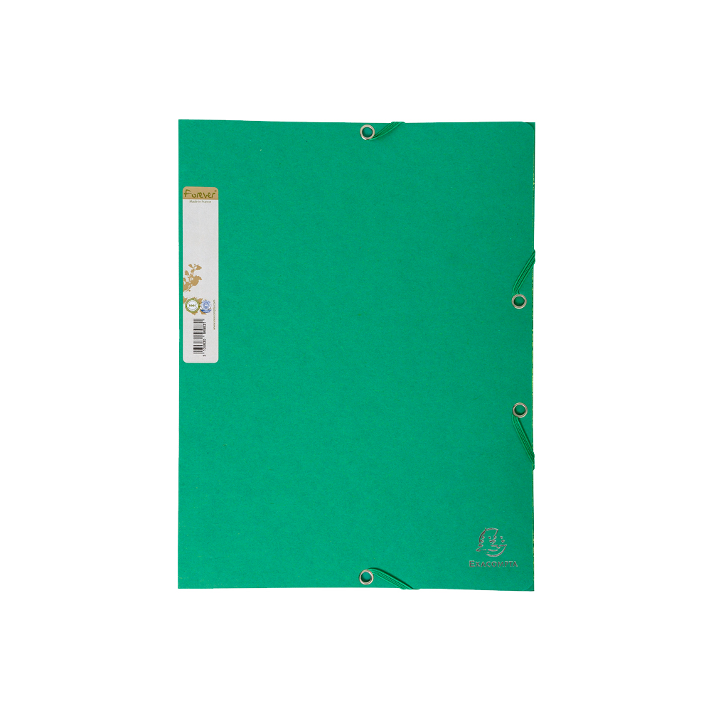 Chemise A4 3 rabats à élastique carte 100% recyclée verte 380g - Forever