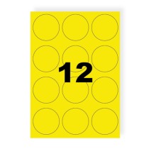 Etiquettes rondes jaune fluo 63mm sur A4