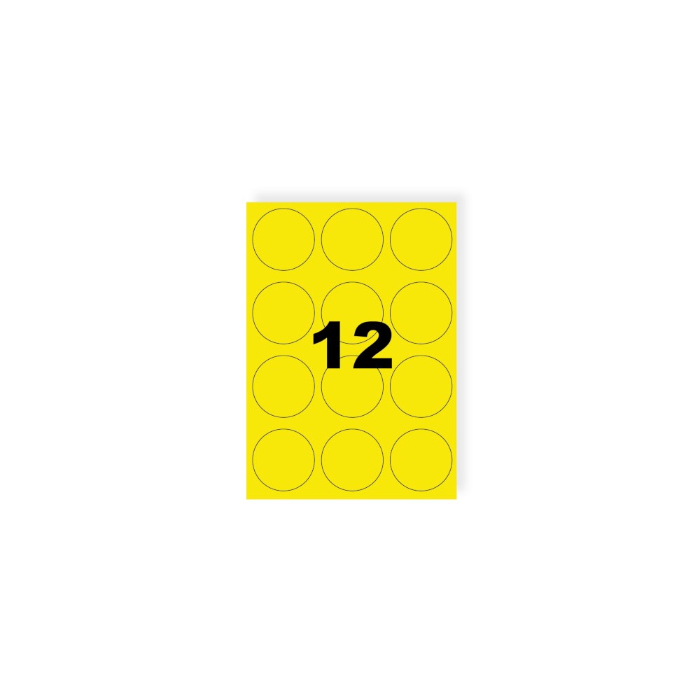 Etiquettes rondes jaune fluo 63mm sur A4