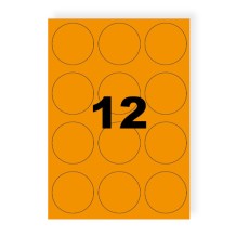 Etiquettes rondes orange fluo 63mm sur A4