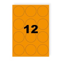 Etiquettes rondes orange fluo 63mm sur A4