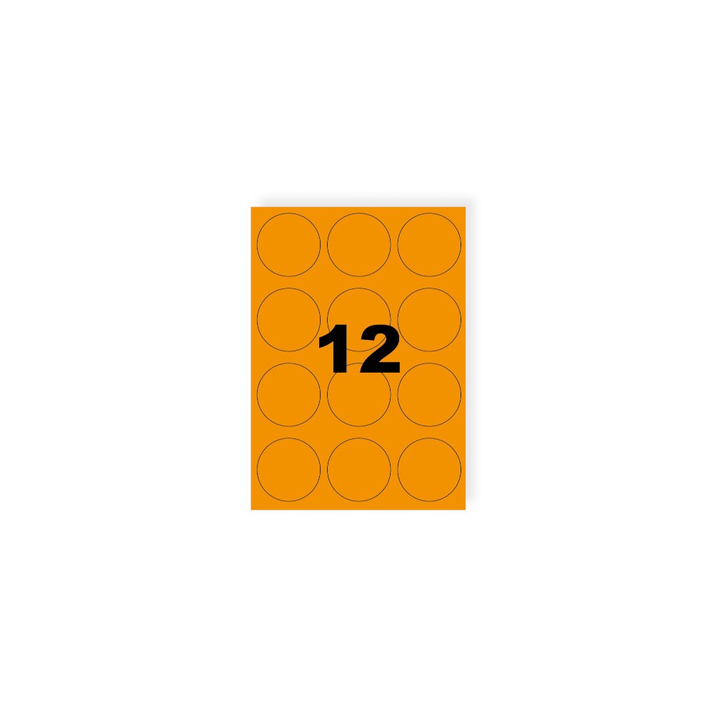 Etiquettes rondes orange fluo 63mm sur A4