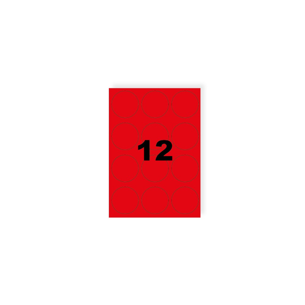 Etiquettes rondes rouge fluo 63mm sur A4