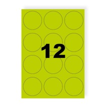 Etiquettes rondes vert fluo 63mm sur A4