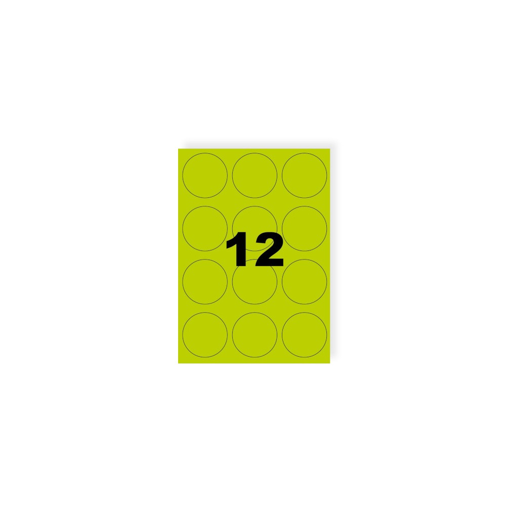 Etiquettes rondes vert fluo 63mm sur A4