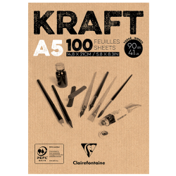 Bloc dessin A5 en kraft 90g de 100 feuilles - Clairefontaine