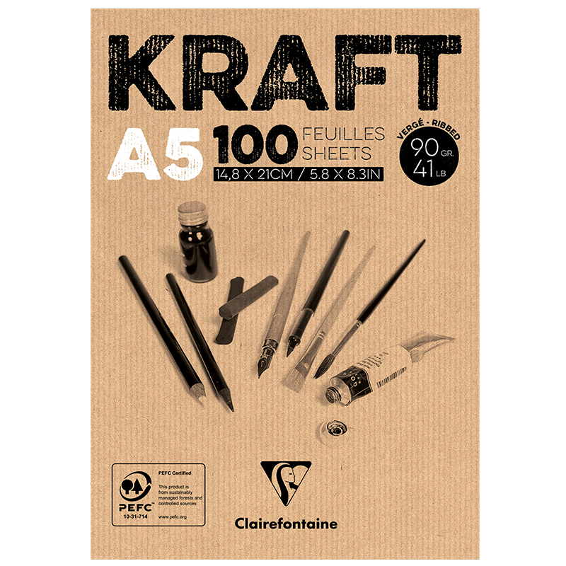 Bloc dessin A5 en kraft 90g de 100 feuilles - Clairefontaine