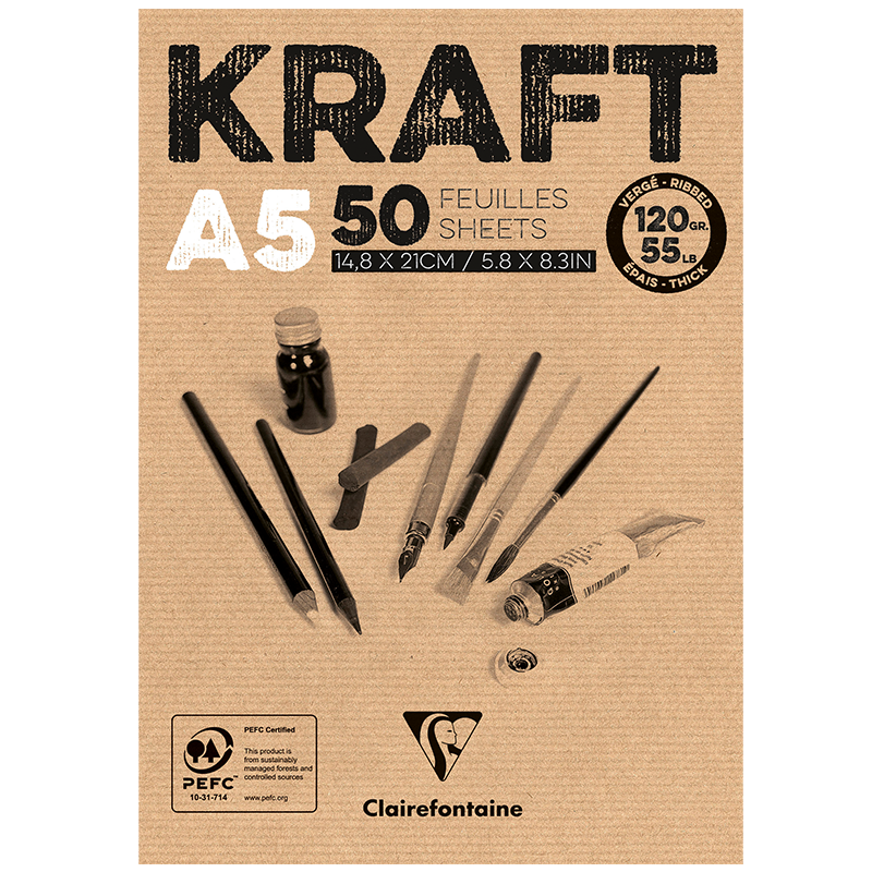 Bloc dessin 50 feuilles kraft A5 120g