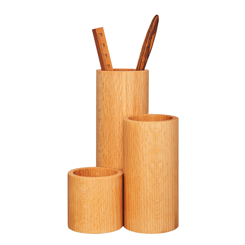 Pot à crayons triple case en bois